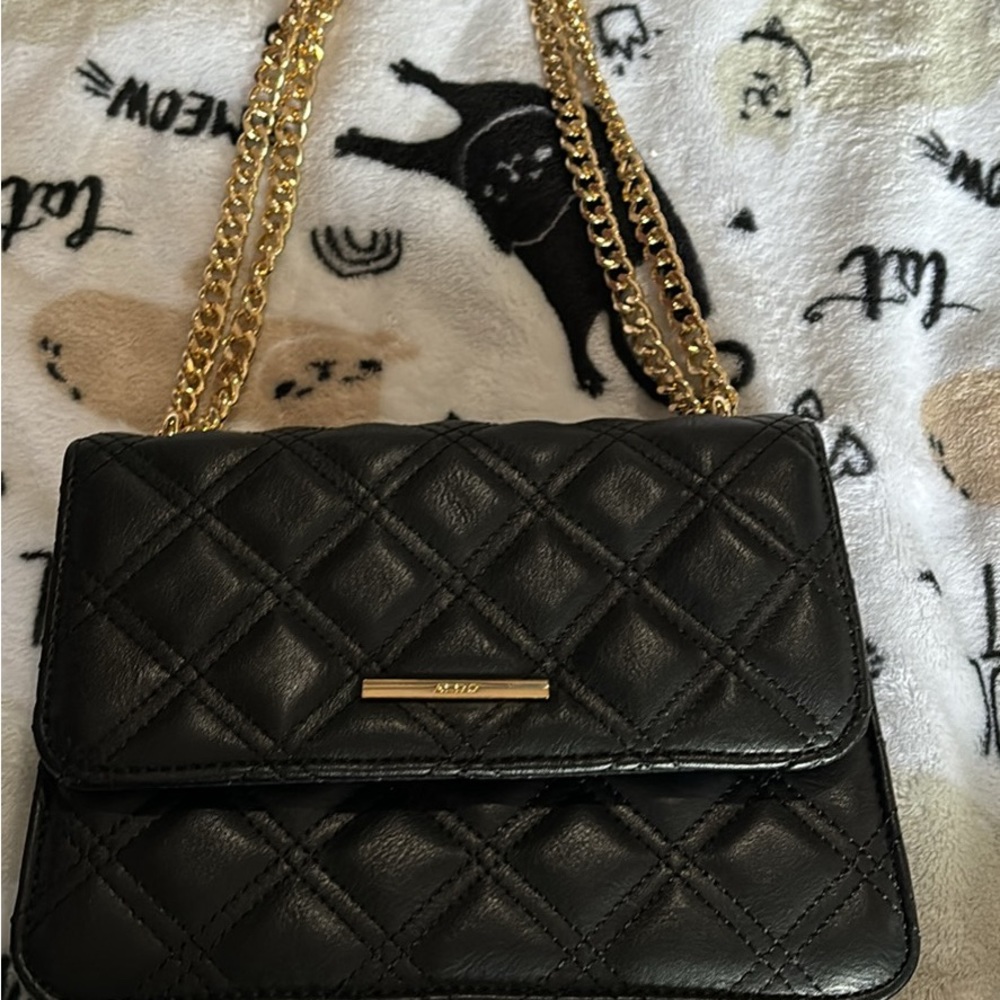 Aldo Black Quilted Shoulder Bag with Gold Chain